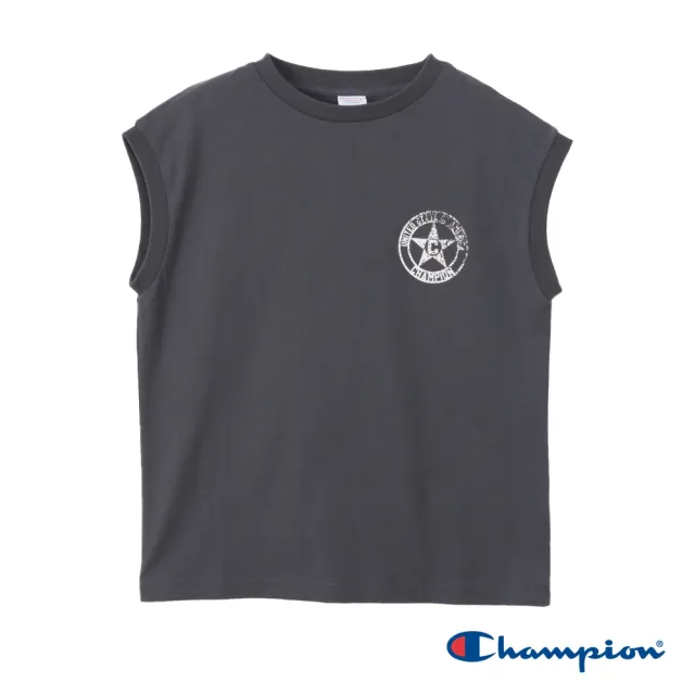 【Champion】官方直營 女款-CASUAL 寬版印花無袖上衣-黑色(CW-Z311-055)