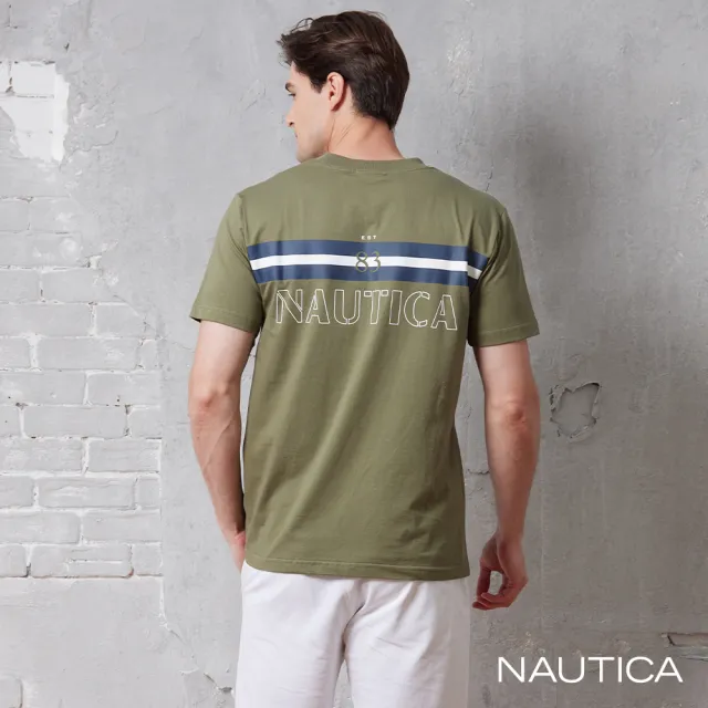 【NAUTICA】官方旗艦 男裝 品牌LOGO徽章刺繡短袖T恤(綠色)