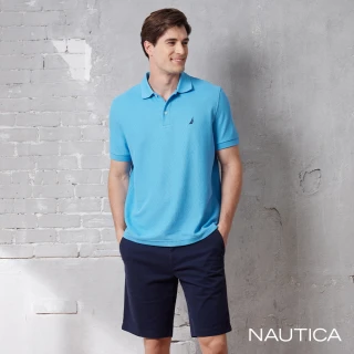 【NAUTICA】官方旗艦 男裝 經典素色吸濕排汗短袖POLO衫(藍色)