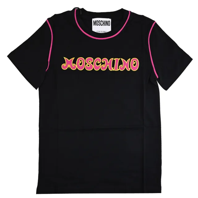 【MOSCHINO】簡約經典品牌電繡LOGO純棉個性短T恤(黑)