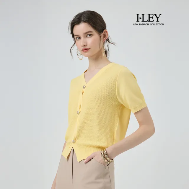 【ILEY 伊蕾】扭結造型縲縈針織短袖上衣(淺黃;M-XL;1251175016)(其他規格)