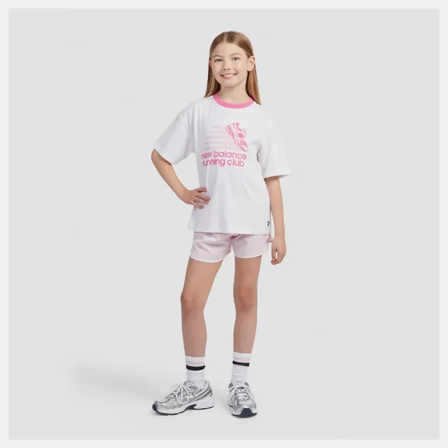 【NEW BALANCE】NB 短袖上衣 童裝 大童 男女童 白粉 LAKG0119BWE