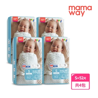 【mamaway 媽媽餵】紙尿褲/黏貼式 Sx52片 4包(嬰兒尿布/寶寶黏貼式尿褲)
