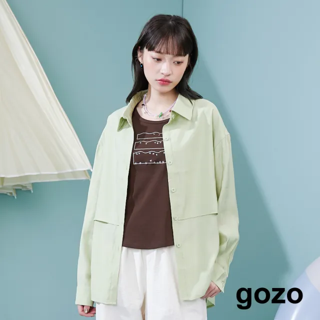 【gozo】MOMO獨家款★限量開賣 假兩件綁帶造型薄長袖襯衫(兩色)