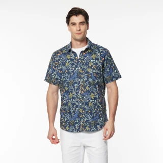 【NAUTICA】官方旗艦 男裝 花漾夏日短袖襯衫(藍色)