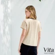 【MYSHEROS 蜜雪兒】VITA 網路獨家商品 造型上衣 人棉透氣面料 珍珠裝飾撞色圓領(二色任選)