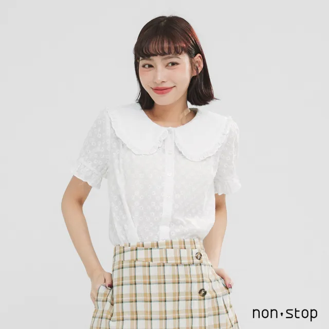 【non-stop】甜美荷葉邊領短版襯衫-2色