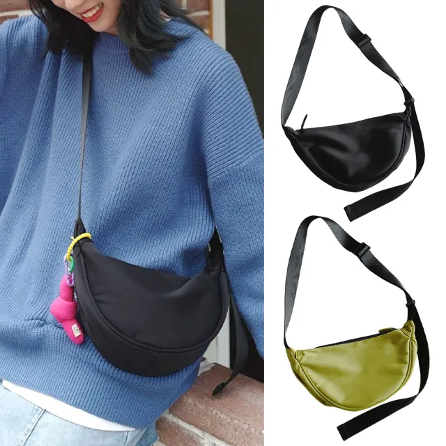 【LEESA】雙11 尼龍包包\女生包包\月半包\側背包女\休閒包\寬肩帶\斜背包\防水包包\尼龍斜背包\