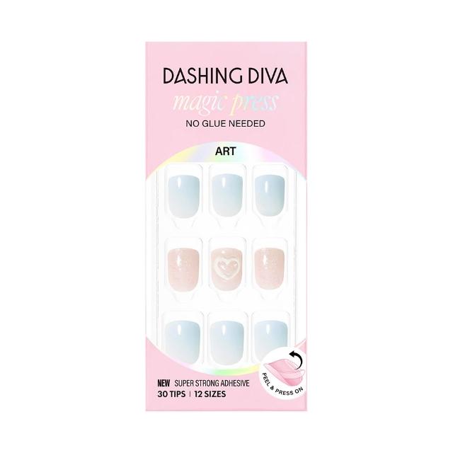 即期品【DASHING DIVA】MAGICPRESS 薄型經典美甲片_晴空心語(免照燈 可修剪 裸膚 糖果粉藍 愛心)