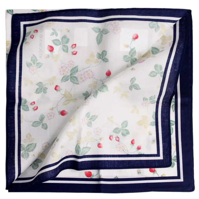 【WEDGWOOD】草莓花朵圖樣純棉帕領巾(深藍)