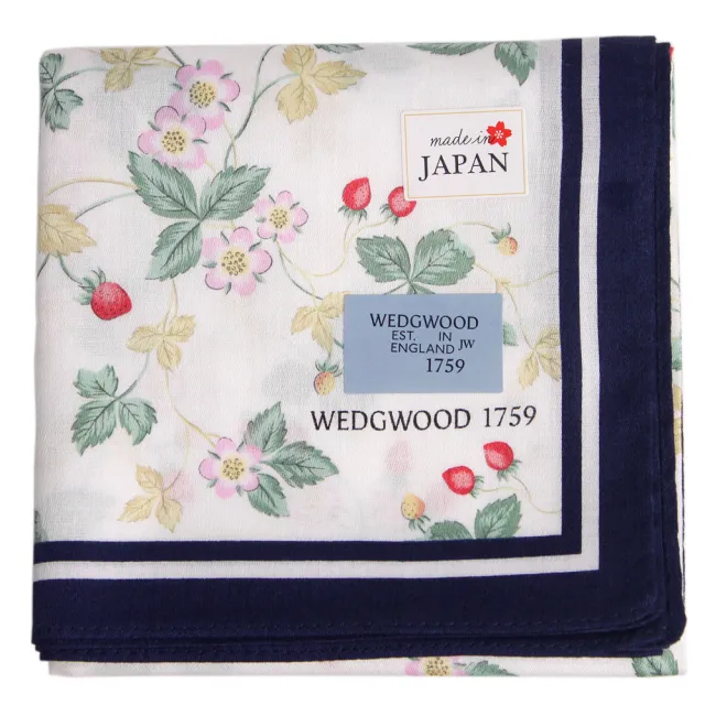 【WEDGWOOD】草莓花朵圖樣純棉帕領巾(深藍)