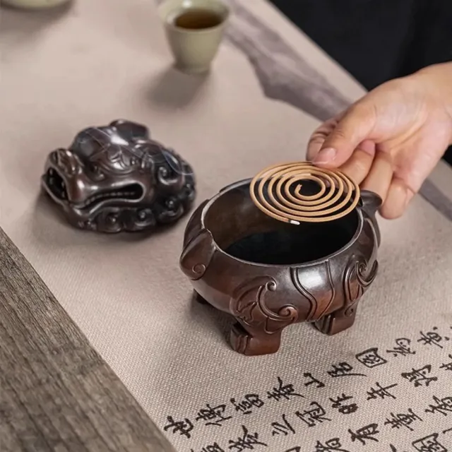 茶前香室】狻猊銅香爐-錦盒裝(狻猊盤香爐香篆塔香爐薰香爐) - momo購物