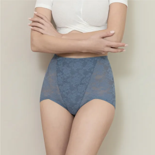 【Clany 可蘭霓】台灣製平腹提臀透氣三角高衩塑身高腰女內褲 撫平蕾絲顯瘦(岩灰 1965-62)