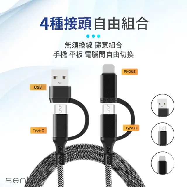 【Mr.U 優先生】Senho 四合一 USB-A+C+L PD 編織快充線(支援i15 一線多用 極速傳輸)