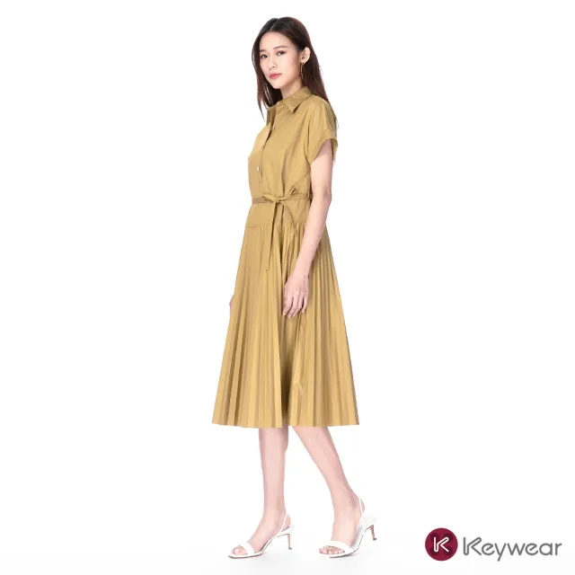 【KeyWear 奇威名品】舒適百褶設計款短袖洋裝