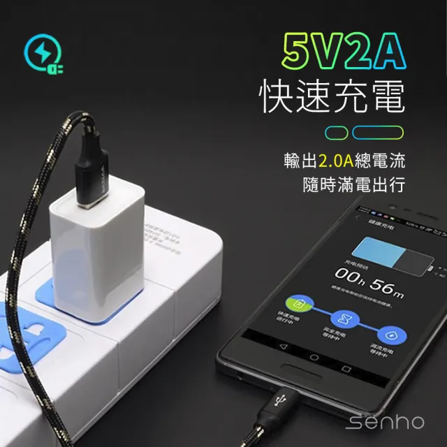 【Mr.U 優先生】Senho 5V 2A 12W 充電頭+編織快充線 2M USB-A 快充頭/Type-C線(BSMI認證 充電器 白色)