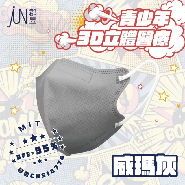 【JUN 郡昱】成人S/青少年3D立體醫療口罩10入/盒；4盒組(台灣製造 立體口罩 3D口罩 小臉口罩)