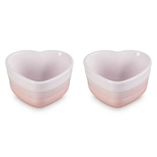 【Le Creuset】瓷器愛心烤皿2入-350ml(貝殼粉)