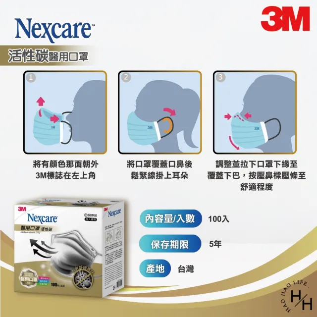 【3M Nexcare】醫用活性碳口罩(100入/盒)