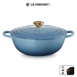 【Le Creuset】典藏琺瑯鑄鐵鍋媽咪鍋28cm(焦糖奶茶/極光午夜藍/藍色迷霧 3色選1)