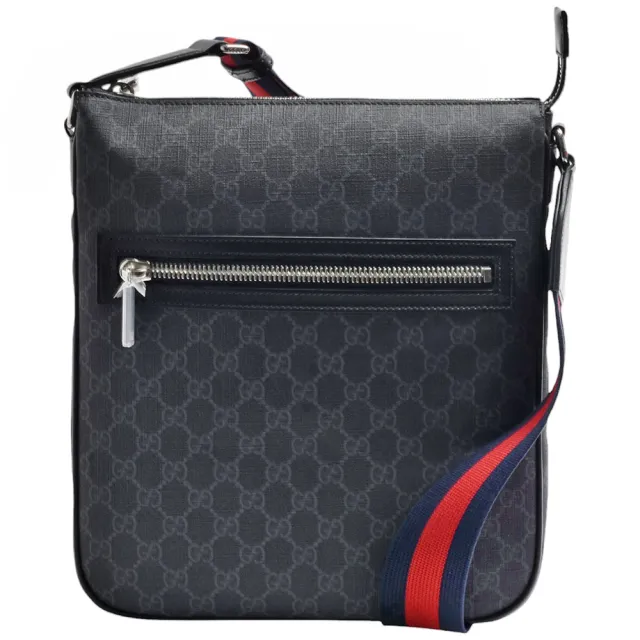 【GUCCI 古馳】GUCCI 經典GG Supreme印花帆布直立拉鍊斜背包(黑色☆792081-FADJA-1042)