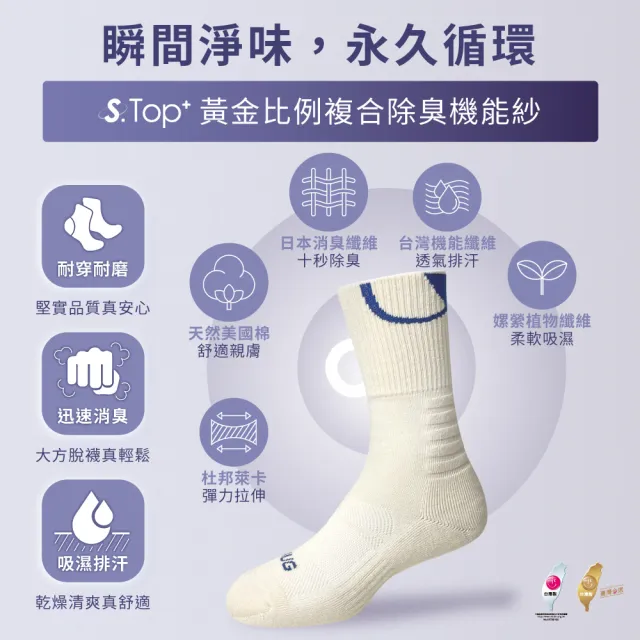 【sNug 給足呵護】幾何圈精品運動襪-米白(耐磨/吸汗/毛巾底/運動襪/久站久走/台灣製/10秒除臭)