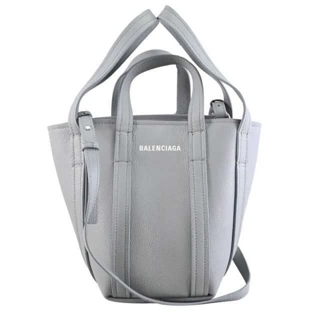 【Balenciaga 巴黎世家】EVERYDAY NORTH-SOUTH 簡約雙提把牛皮手提斜背兩用包(淺灰藍)