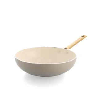 【GreenPan】鑽石陶瓷塗層不沾炒鍋 PADOVA 28cm 奶茶棕(不含蓋/不挑爐具/不沾鍋/陶瓷/洗碗機適用)