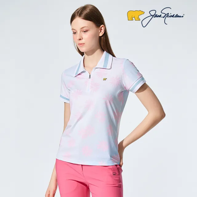 【Jack Nicklaus 金熊】GOLF女款吸濕排汗彈性數位印花POLO衫/高爾夫球衫(藍色)