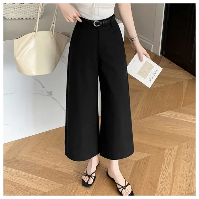 【ASister 小姊姊】*出清品*現貨在庫★休閒褲☆高棉質*顯瘦高腰立體剪裁*9分闊腿寬褲+贈皮帶(#AS1269)
