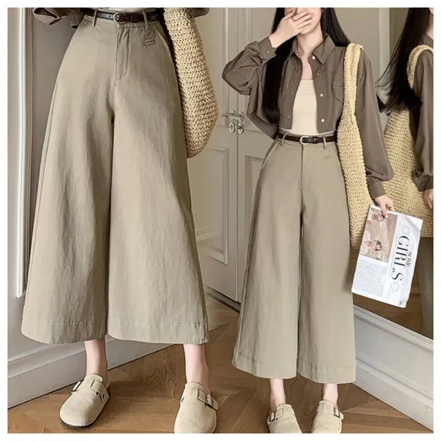 【ASister 小姊姊】*出清品*現貨在庫★休閒褲☆高棉質*顯瘦高腰立體剪裁*9分闊腿寬褲+贈皮帶(#AS1269)