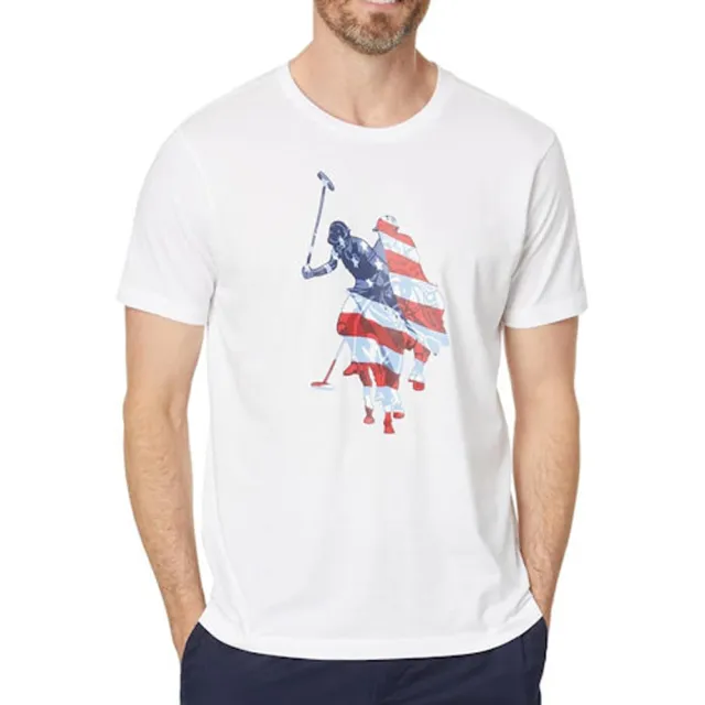 【U.S. POLO ASSN.】2025男時尚胸前馬球圖標白色圓領短袖T恤-網
