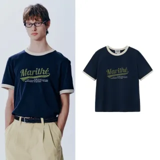 【MARITHE FRANCOIS GIRBAUD】官方旗艦 復古LOGO滾邊短袖T恤 MFG 中性(海軍藍)