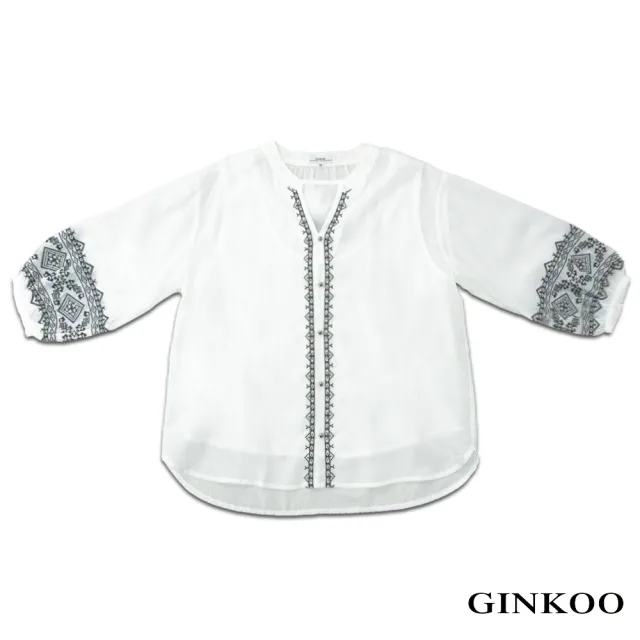 【GINKOO 俊克】棉質花紋七分袖上衣