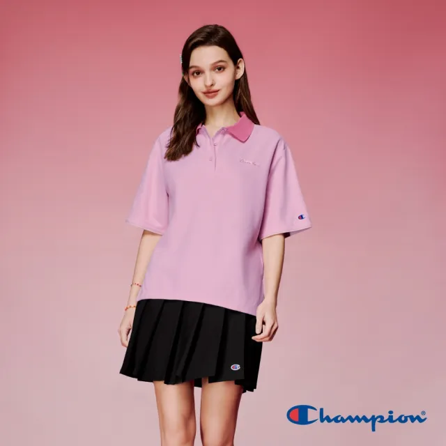 【Champion】官方直營 女款-CHAMPION For Her 寬版刺繡短袖POLO衫-淺粉紅(T031HS24-UN6)