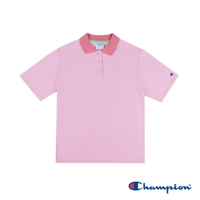 【Champion】官方直營 女款-CHAMPION For Her 寬版刺繡短袖POLO衫-淺粉紅(T031HS24-UN6)