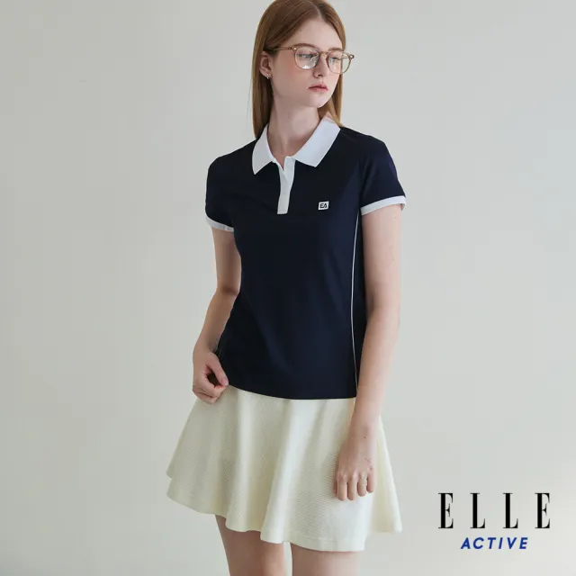 【ELLE ACTIVE】女款 經典百搭撞色領短袖POLO衫-深藍色(EA25S1W1103-39)