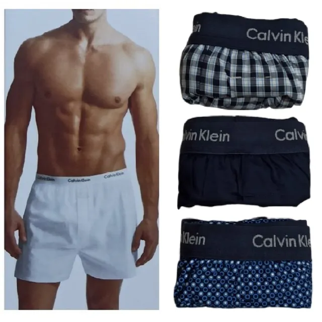 【CALVIN KLEIN】3件組 男純棉平織平口褲 CK男內褲(寬鬆內褲 棉質內褲 四角褲 透氣 男生內褲)