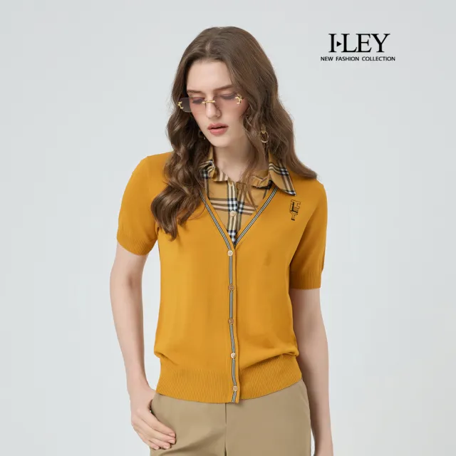 【ILEY 伊蕾】學院風假兩件式縲縈針織上衣(卡其;M-2L;1251265001)