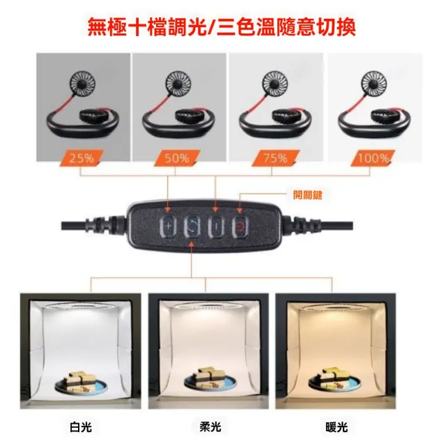 【佳美多】小型 攝影棚 補光燈 折疊攝影棚 拍照道具  便攜式照相 簡易台面 電商圖片燈箱(三色溫隨意切換)