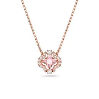【SWAROVSKI 施華洛世奇】Una 項鏈 幸運草 粉紅色 鍍玫瑰金色