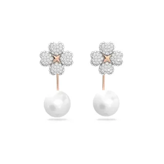 【SWAROVSKI 施華洛世奇】Latisha 耳環袋 花朵 白色 鍍玫瑰金色