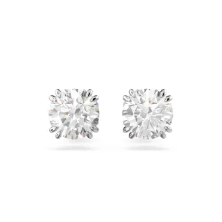 【SWAROVSKI 施華洛世奇】Stilla 耳釘 圓形切割 白色 鍍白金色