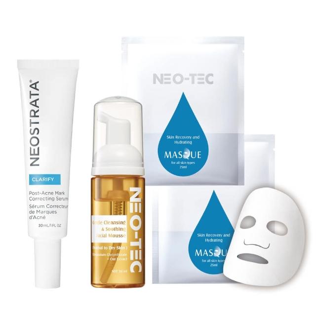 NeoStrata NEO-TEC 妮傲絲翠 四重擊黑淨斑精華搭配物理性清爽防曬乳，為敏感肌設計的美白防曬套裝。四重擊黑淨斑精華有效淡化黑色素與色斑，防曬乳提供SPF50+高防曬係數，輕盈不黏膚，適合日常使用，保護肌膚不受紫外線傷害，同時舒緩敏感肌膚，維持肌膚明亮透亮。