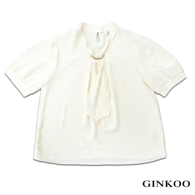 【GINKOO 俊克】珍珠別針領巾上衣