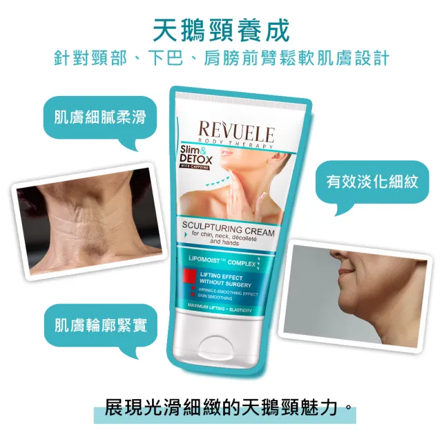 【REVUELE 瑞膚露】咖啡因緊緻美頸霜150m*2入(針對頸部、下巴、肩膀前臂鬆軟肌膚設計)