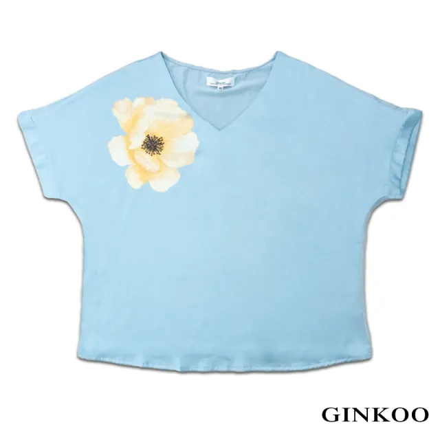 【GINKOO 俊克】V領花印短袖上衣