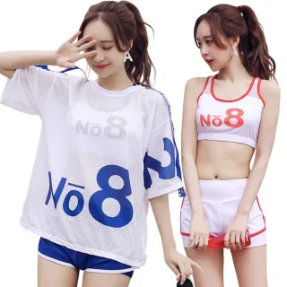 【Kosmiya】1套 三件式 韓版字母防曬泳裝/三件式泳裝/保守泳裝/溫泉泳裝/防曬泳裝(2色可選/L-XL)