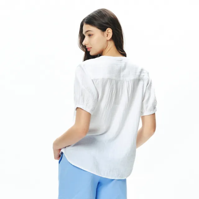 【NAUTICA】官方旗艦 女裝 純棉柔感氣質短袖襯衫(白色)