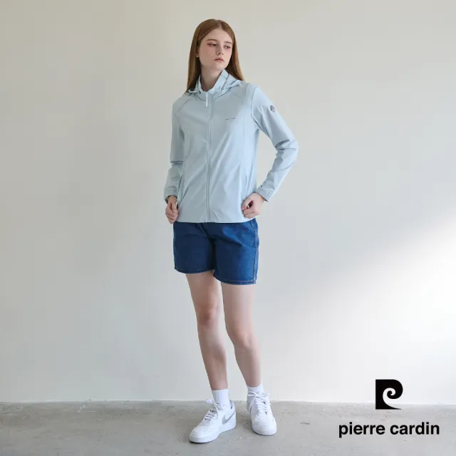 【pierre cardin 皮爾卡登】休閒服飾 女款 可拆帽透氣防曬連帽外套-藍色(6257691-42)